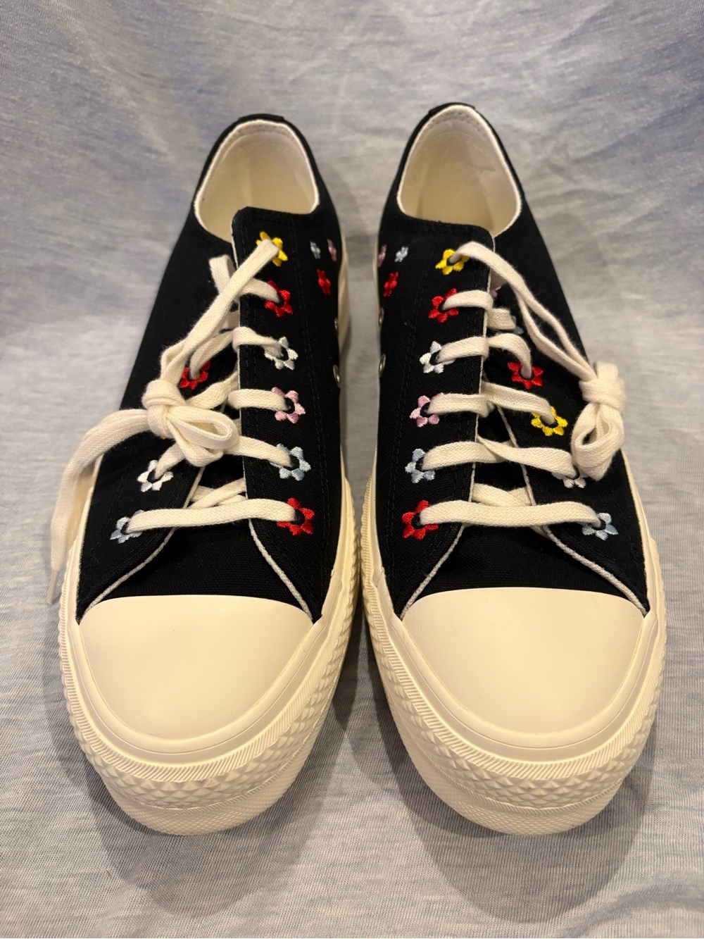 Converse Black Canvas Low-Top Sneakers with Multicolor Floral Embroidery